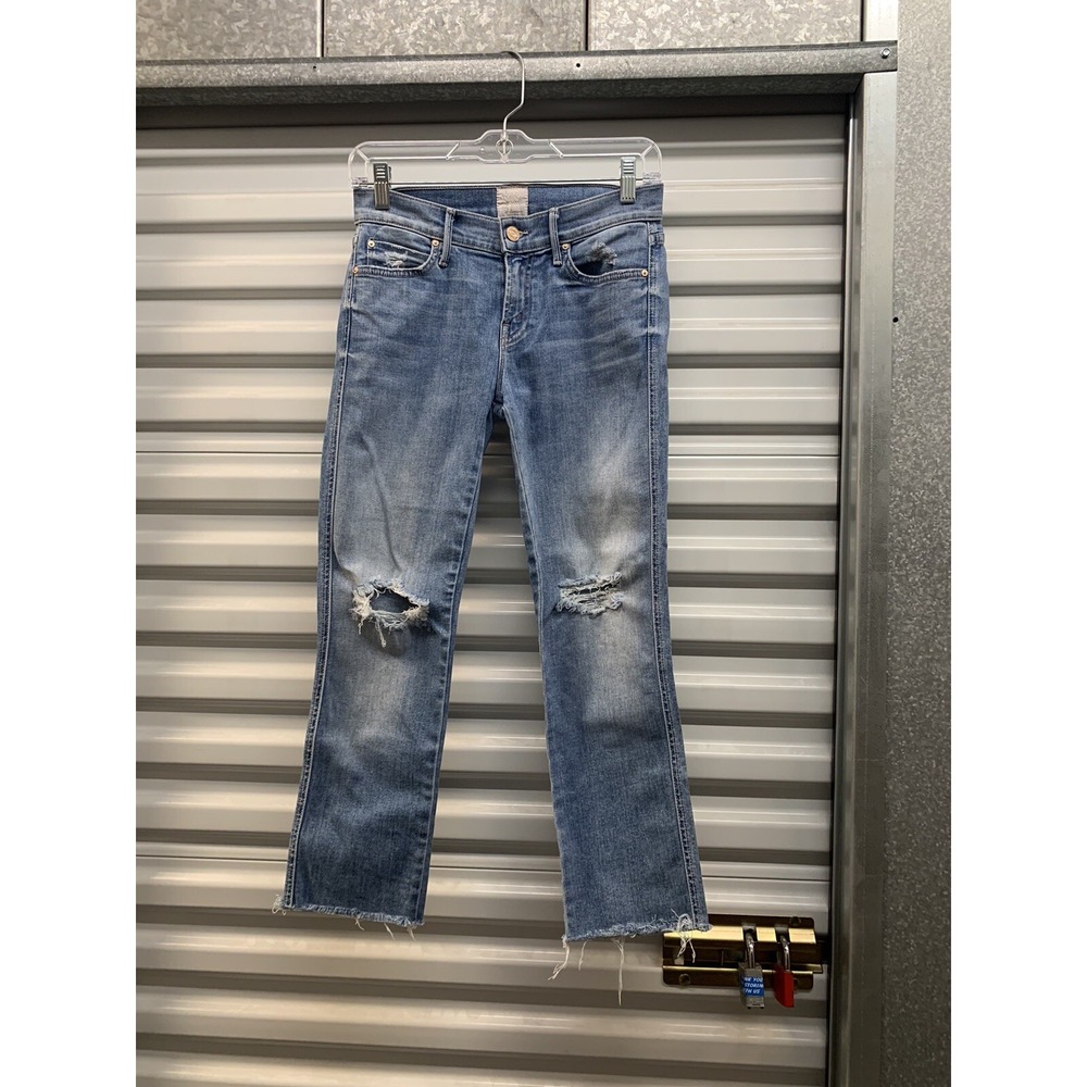 Mother Ron Herman The Rascal Fray Wash Wild Thing Jeans Raw Hem Blue 25x24